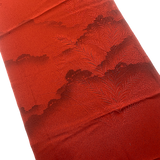SET OF 8 Vintage Kimono Silk Pieces: Dark Tomato Mountains and Grasses Liquid Drape, Various Sizes  # 6321