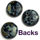 Black Rustic Czech Glass Sunray Flower, 2 hole button 14mm / 9/16"  TWO BUTTONS #L-978