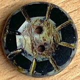 Black Rustic Czech Glass Sunray Flower, 2 hole button 14mm / 9/16"  TWO BUTTONS #L-978