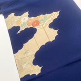 Full BOLT of Vintage Navy Furisode Kimono Miyoshi Chirimen Crepe Silk, Traditional Floral from Japan #221