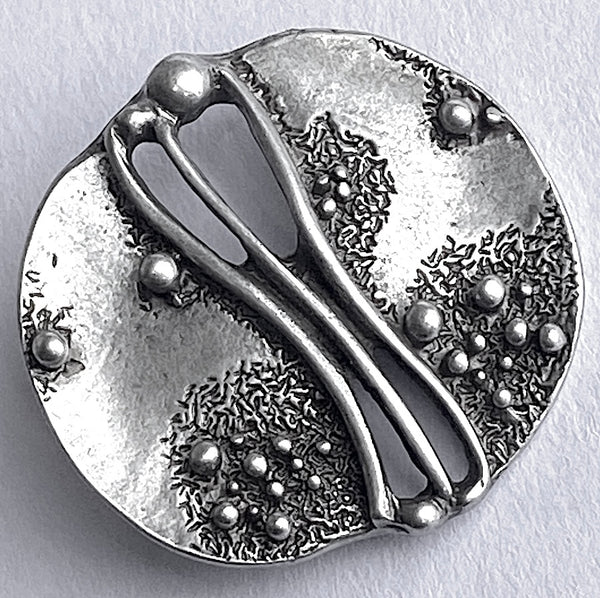 Oceanic Artform Large Silver/Black Unusual Roundish Button, 1-3/8" #SK-885