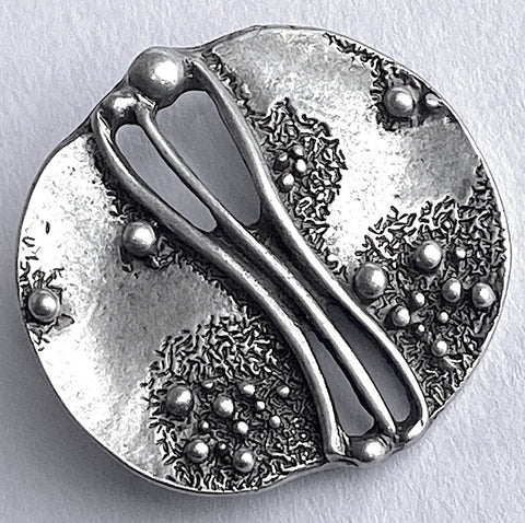 Oceanic Artform Large Silver/Black Unusual Roundish Button, 1-3/8" #SK-885