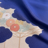 Full BOLT of Vintage Navy Furisode Kimono Miyoshi Chirimen Crepe Silk, Traditional Floral from Japan #221