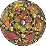 Re-Stocked Highly Iridescent Large Green to Orange Czech Glass Button Hurricane 1-3/16"  #CZ-027