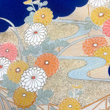 Full BOLT of Vintage Navy Furisode Kimono Miyoshi Chirimen Crepe Silk, Traditional Floral from Japan #221