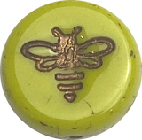TWELVE Bee on Kiwi Green Czech Glass Round Beads 1/2" / 12mm, #L-875