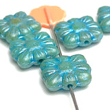 SALE Turquoise-Blue-Green Flower Square Beads, Czech Glass 3/8"-7/16"  9mm  Pack of 10, # L-246 (Copy)