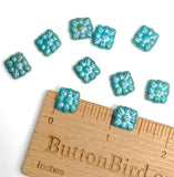 SALE Turquoise-Blue-Green Flower Square Beads, Czech Glass 3/8"-7/16"  9mm  Pack of 10, # L-246 (Copy)
