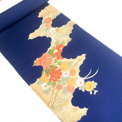 Full BOLT of Vintage Navy Furisode Kimono Miyoshi Chirimen Crepe Silk, Traditional Floral from Japan #221