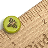 TWELVE Bee on Kiwi Green Czech Glass Round Beads 1/2" / 12mm, #L-875