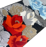 Red, Blue, Silver and Gold Large Roses Vintage Obi, Heavy Thick Silk and Metallic from Japan #222