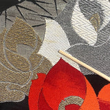 Red, Blue, Silver and Gold Large Roses Vintage Obi, Heavy Thick Silk and Metallic from Japan #222