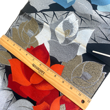 Red, Blue, Silver and Gold Large Roses Vintage Obi, Heavy Thick Silk and Metallic from Japan #222