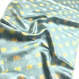Silvery Teal Gleaming Shibori Satin Vintage Kimono Silk Piece, 14" x 44"   #7317