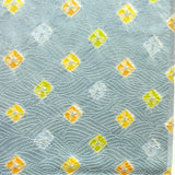 Silvery Teal Gleaming Shibori Satin Vintage Kimono Silk Piece, 14" x 44"   #7317
