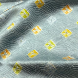 Silvery Teal Gleaming Shibori Satin Vintage Kimono Silk Piece, 14" x 44"   #7317