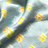 Silvery Teal Gleaming Shibori Satin Vintage Kimono Silk Piece, 14" x 44"   #7317