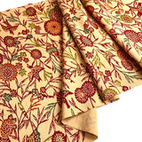 Birds, Bamboo, Flowers on Sandy Tan, Colorful Bingata, Vintage Kimono Silk Piece 14" x 90". #2541