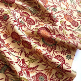 Birds, Bamboo, Flowers on Sandy Tan, Colorful Bingata, Vintage Kimono Silk Piece 14" x 90". #2541