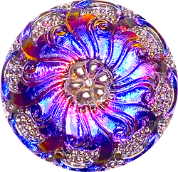 LAST ONES, Rainbow Plumeria, Magenta Czech Glass Button 1-1/16" 27mm # CZ-066