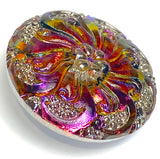 LAST ONES, Rainbow Plumeria, Magenta Czech Glass Button 1-1/16" 27mm # CZ-066