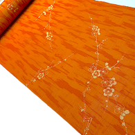SALE, Orange/Orange Tree Bark/ Blossoms, Antique Look Kimono Silk from Japan, By the Yard  #408