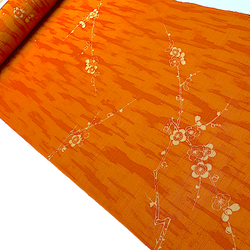 SALE, Orange/Orange Tree Bark/ Blossoms, Antique Look Kimono Silk from Japan, By the Yard  #408