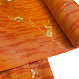 Orange/Orange Tree Bark/ Blossoms, Antique Look Kimono Silk from Japan, By the Yard  #408