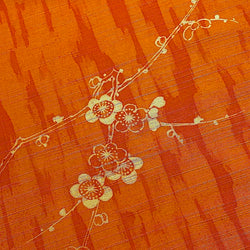 Orange/Orange Tree Bark/ Blossoms, Antique Look Kimono Silk from Japan, By the Yard  #408