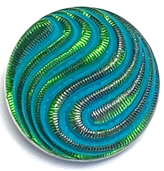 Emerald Ocean Paisley Yin Yang Czech Glass Button 18mm / 3/4"  # CZ 175