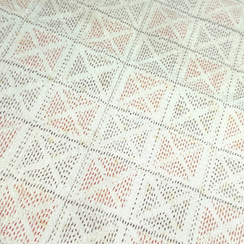 True Tsumugi with Weaving Flaw, Off-White Geometric Squares Ikat Vintage Kimono Silk from Japan By the Yard,  #409