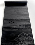 WHOLE BOLT OF OBI SILK: Black and Invisible Silver Jacquard, Stiff Ornate Heavy Thick Plant-Dyed Silk from Japan #151