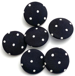 24 BUTTONS Black/White Polka Dot Fabric-Covered Shank Back Button 15/16" / 24mm #KB-927