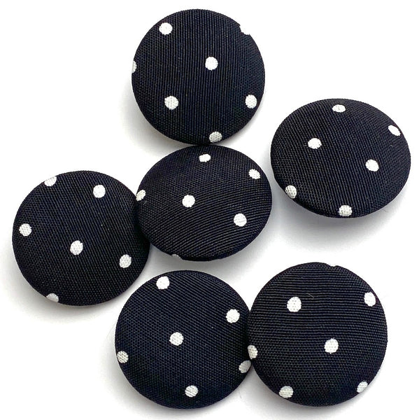 24 BUTTONS Black/White Polka Dot Fabric-Covered Shank Back Button 15/16" / 24mm #KB-927