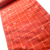 Orange Plaid Ikat Vintage Kimono Silk from Japan By the Yard   #411