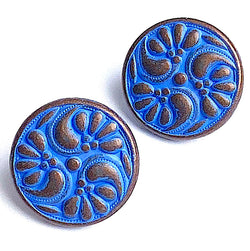 TWO Tiny Periwinkle Patina /Copper Paisley, Shank Back Metal 7/16" PACK OF 2 BUTTONS #SWC-44