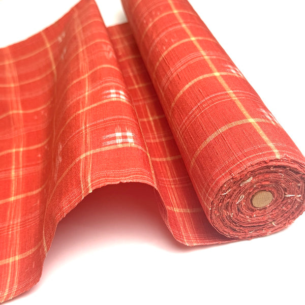 Orange Plaid Ikat Vintage Kimono Silk from Japan By the Yard   #411
