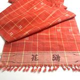 Orange Plaid Ikat Vintage Kimono Silk from Japan By the Yard   #411