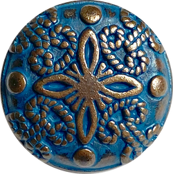 Re-Stocked Blue Plumeria Metal Shank Back Button  11/16". #SWC-88