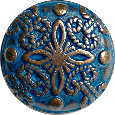 Re-Stocked Blue Plumeria Metal Shank Back Button  11/16". #SWC-88