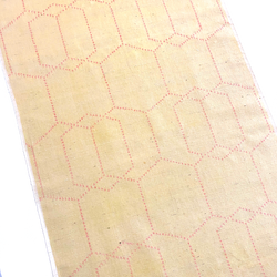 SALE Pale Sun Rustic Silk with Red Ikat Kasuri Tortoise Shell/Kikko, Vintage Kimono Silk by the Yard from Japan #153