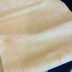 Pale Sun Rustic Silk with Red Ikat Kasuri Tortoise Shell/Kikko, Vintage Kimono Silk by the Yard from Japan #153