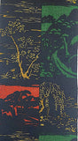 BOLT of Obi Hemp from Japan: Trees Collage Print with Black, Stiff Rustic Heavy Thick  #154