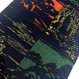 BOLT of Obi Hemp from Japan: Trees Collage Print with Black, Stiff Rustic Heavy Thick  #154