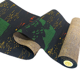 BOLT of Obi Hemp from Japan: Trees Collage Print with Black, Stiff Rustic Heavy Thick  #154