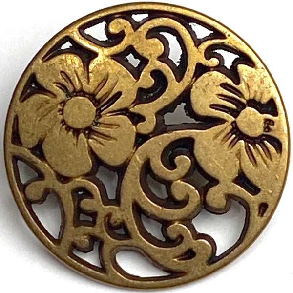 New Markdown, Vine Flowers Antique Brass 7/8" Shank Back Metal Button, 23mm PACK OF FOUR # FJ-63