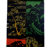 BOLT of Obi Hemp from Japan: Trees Collage Print with Black, Stiff Rustic Heavy Thick  #154