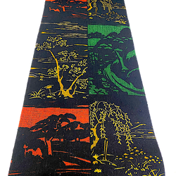 BOLT of Obi Hemp from Japan: Trees Collage Print with Black, Stiff Rustic Heavy Thick  #154