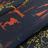 BOLT of Obi Hemp from Japan: Trees Collage Print with Black, Stiff Rustic Heavy Thick  #154