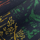 BOLT of Obi Hemp from Japan: Trees Collage Print with Black, Stiff Rustic Heavy Thick  #154